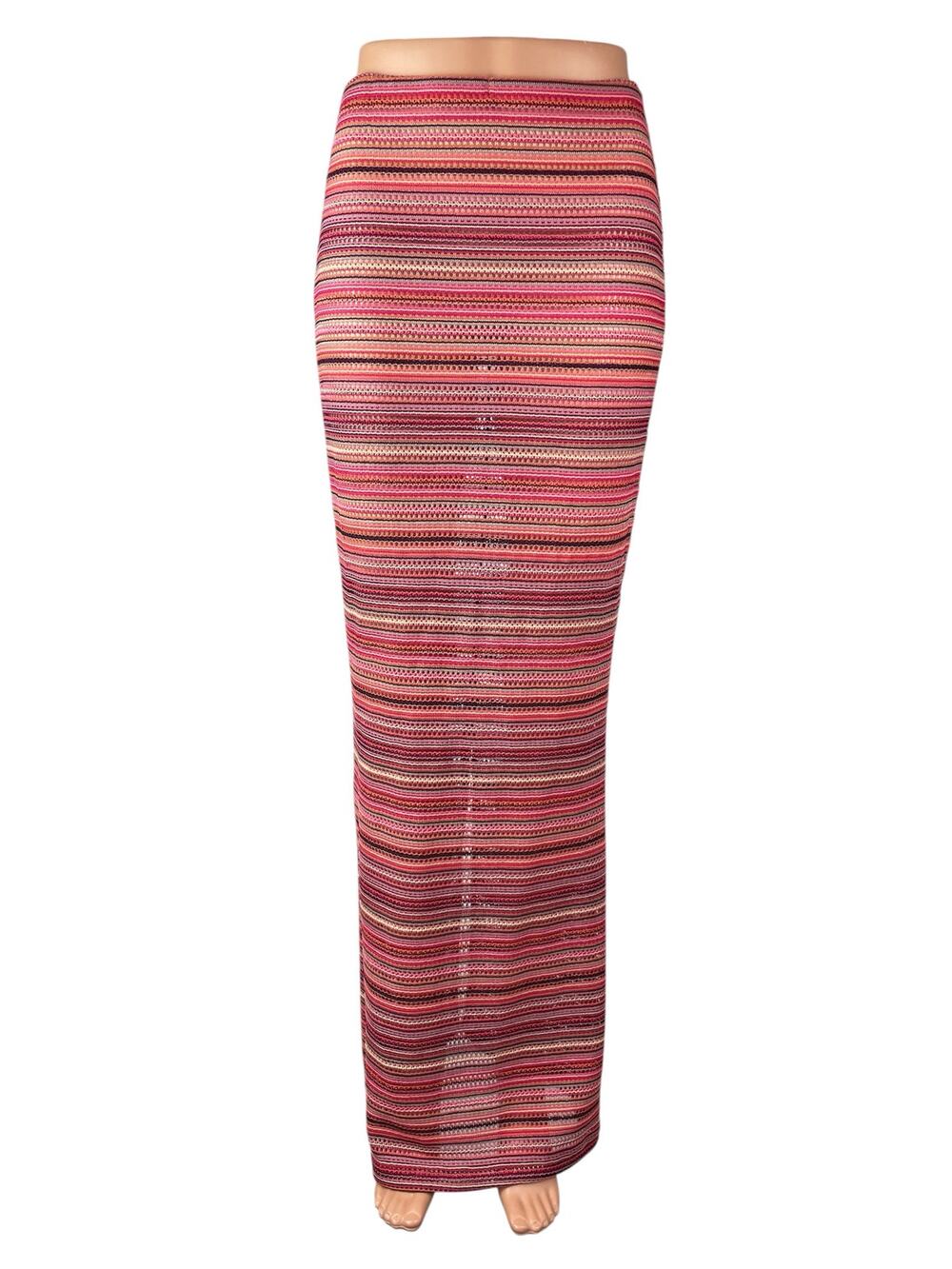 Missguided Multicolor Stripe Crochet High Rise Maxi Pencil Bodycon Skirt Size XS